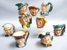 ROYAL DOULTON MEDIUM CHARACTER JUGS x 9 including 'Town Crier', 'Pied Piper', 'Punch & Judy', '