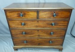 GEORGIAN MAHOGANY CHEST OF TWO SHORT OVER THREE LONG DRAWERS oak lined with later turned wooden