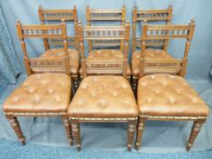 EDWARDIAN MAHOGANY SALON / DINING CHAIRS x 6 with galleried back detail and upholstered seats on