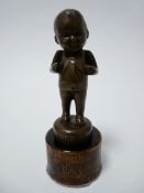VINTAGE CAR MASCOT-STANDING CHILD-OUR KID stamped, rare, 9.75cms H