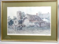 E.R STURGEON, COLOURED PRINT-'The Village Street', signed, 45x65cms