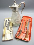 HORN HANDLED & OTHER CUTLERY with an EP mounted claret jug