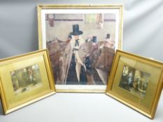 SALEM' COLOURED PRINT 57X57cms and a pair of coloured prints, interior scenes after H J Dobson,