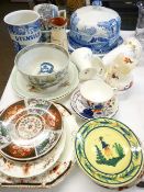 ANTIQUE & LATER MIXED POTTERY & PORCELAIN including Gaudy Welsh, Spode Italian, Victorian lustre