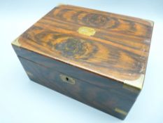 VICTORIAN MAHOGANY WRITING SLOPE having brass mounted corners and top plaque presented to George