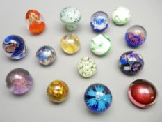 COLOURFUL VINTAGE GLASS PAPERWEIGHTS x 15 with various bubble, splash and swirl inclusions