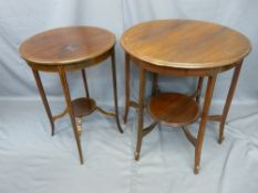 EDWARDIAN CIRCULAR TOP OCCASIONAL TABLES x 2 including an inlaid example on four supports with under