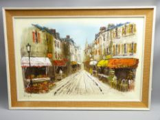 FRENCH SCHOOL-OIL ON CANVAS- cafe street scene, indistinctly signed, 50x75cms
