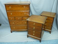 STAG MINSTREL BEDROOM SUITE (5pieces); tall chest of drawers, a pair of bedside chests, a triple
