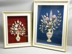 SHELL COLLAGES-each a group of flowers in a vase 1-45x33cms and 2-63x43cms
