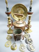 VINTAGE COPPER & BRASSWARE with two modern stylish table lamps