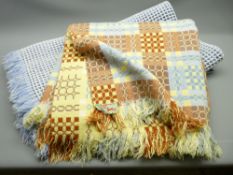 CLASSIC WELSH WOOLEN BLANKET & A VINTAGE-TYPE WAFFLE BLANKET, the former bears label 'All Pure Wool,