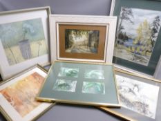 3 WATERCOLOURS - WELSH COTTAGE 26x37cms, street scene Broad St. Oxford, 20x28cms, lake scene with