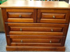 MODERN MAHOGANY CHEST of two short over two long drawers, 81cms high x 110cms wide x 51cms deep