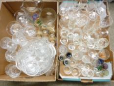 CUT & OTHER DRINKING-HOUSEHOLD GLASSWARE: A GOOD QUANTITY in two boxes
