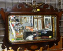 GEORGIAN-STYLE MAHOGANY, PARCEL GILT & MARQUETRY FRET MIRROR