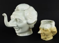 LUCK & FLAW SPITTING IMAGE MARGARET THATCHER CARICATURE TEAPOT & MILK JUG (2)