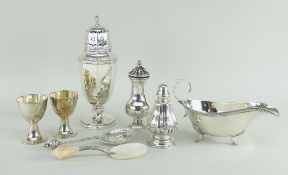 ASSORTED SILVER TABLEWARE including continental silver spoon with engraved fig shaped bowl and orb