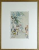 A E SAUNDERS (English School) watercolour - figure walking on roadway, entitled 'St. Ippolyts',
