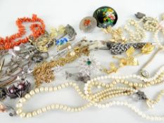 COSTUME JEWELLERY & PEARLS including coral necklace noted, Scottish brooch ETC