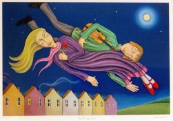 PAUL HORTON limited edition (81/195) giclee print - illustration of two figures floating in air with