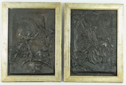 AFTER JEAN-HONORÉ NICOLAS FRAGONARD French bronze plaques, a pair - cast in relief with romantic