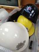 THREE MALTESE FIRE BRIGADE HELMETS black, yellow and cream (3)