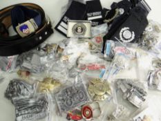 ASSORTED FIRE SERVICE COLLECTABLES including waist belt, uniform buttons, epaulettes, souvenir