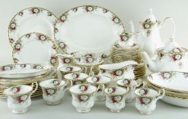 ROYAL ALBERT CELEBRATION PATTERN FLORAL TABLEWARE including teapot, coffee pot, dinner plates, sauce