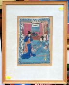 JAPANESE MEIJI PERIOD / SAMUEL & NATHANIEL BUCK woodblock print on crepe paper and a reproduction