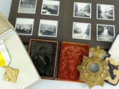 ASSORTED MILITARY COLLECTABLES including helmet plate, cased Papal medal, 1933 target shooting