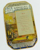 AN INTERESTING 1931 BANQUET MENU PRINTED ON METAL PANEL for the South Wales Siemens Steel