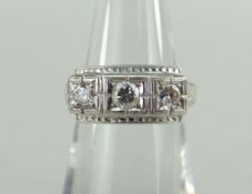 14K WHITE GOLD ILLUSION SET THREE-STONE DIAMOND RING, 3.9gms