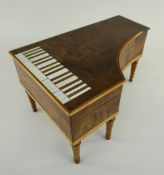 LATE 19TH CENTURY MIXED WOOD & INLAID GRAND PIANO MUSICAL BOX the lid hinging open to reveal a
