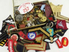 ASSORTED MILITARY BADGES, BUTTONS, CLOTH BADGES etc
