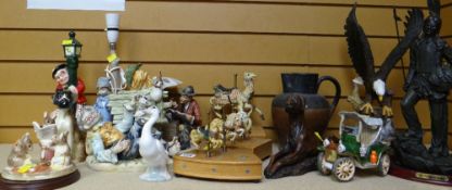 ASSORTED ORNAMENTS including three American Carousel limited editions, Capodimonte pottery-style
