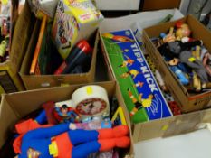 ASSORTED VINTAGE TOYS including Thunderbirds alarm clock, Pelham toys, Marvel comic figures ETC (4
