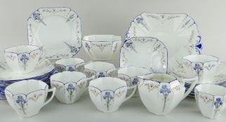 SHELLEY ART DECO 40-PIECE TEA SET IN THE 'BLUE IRIS' PATTERN for a tea party of twelve, pattern