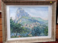 MICHAELIS watercolour - Provence landscape with town, signed, 44 x 56cms