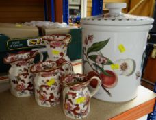 PORTMEIRION POTTERY CYLINDRICAL 'POMONA' PATTERN BREAD BIN together with a graduated trio of