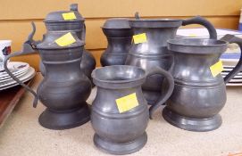 SIX ASSORTED PEWTER MUGS (6)