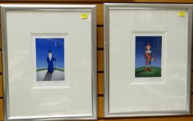 PAUL HORTON limited edition (36/895) giclee prints, a pair - illustration of a standing wizard in