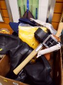 ASSORTMENT OF FIRE FIGHTERS ACCESSORIES including reflective gloves, belt, boots ETC