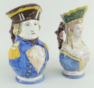PAIR OF 19TH CENTURY FRENCH FAIENCE CHARACTER JUGS depicting Napoleon and Empress Josephine, 25