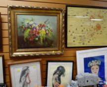 FOUR FRAMED PICTURES including Scilly Isles sea chart, two figure drawings and a print after