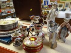 ASSORTED CERAMICS including a graduated trio of Masons Mandalay jugs, Lladro figure of a Victorian