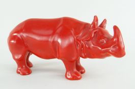 RARE ROYAL DOULTON STANDING RHINOCEROS, HN141 in matte red / orange glaze, 18cms long (possibly a t