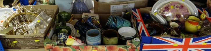 ASSORTED CERAMICS IN TWO BOXES including Gouda pottery, studio pottery candlestick and a drop lustre
