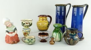 ASSORTED COLLECTABLE POTTERY including pair Denby tapering ewers, puzzle jug and German Bisque