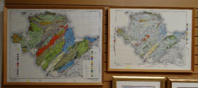 TWO FRAMED ORDNANCE SURVEY OFFICE GEOLOGICAL SURVEY ENGRAVINGS OF ANGLESEY dated 1967 and 1972, 75 x